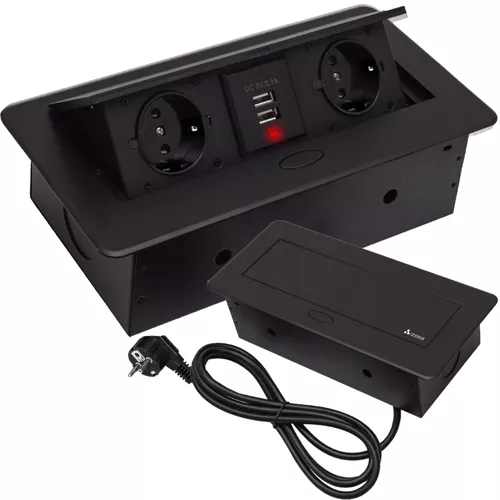 Inbouw stekkerdoos - 230VAC/50Hz - 2 voudig + USB - zwart