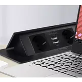 Inbouw stekkerdoos - 230VAC/50Hz - 2 voudig + USB - zwart