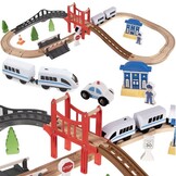 Houten treinbaan - elektrische trein - 37 delig - 85x42x14,5 cm