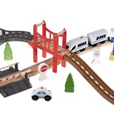 Houten treinbaan - elektrische trein - 37 delig - 85x42x14,5 cm