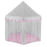 Speeltent - met gordijnen - 123 x 123 x 140 cm - grijs/roze