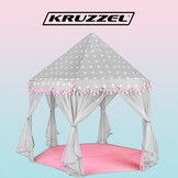 Speeltent - met gordijnen - 123 x 123 x 140 cm - grijs/roze