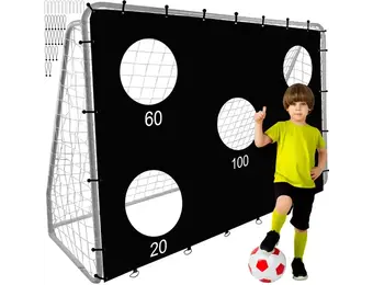 Voetbaldoel met gaten - 170 x 240 x 85 cm - 5 gaten - zwart