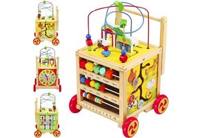 Houten loopwagen - loopkar met educatieve kubus - 50x35x50cm