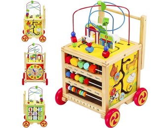Houten loopwagen - loopkar met educatieve kubus - 50x35x50cm