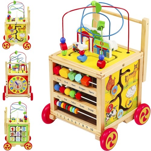 Houten loopwagen - loopkar met educatieve kubus - 50x35x50cm