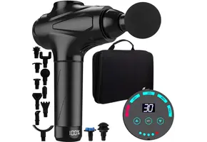 Massage gun - 20x5x15cm - zwart - 4 opzetstukken - 3 snelheden