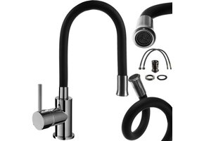 Keukenkraan - flexibele uitloop - 8x56 cm - zwart/zilver