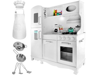 Kinderkeuken - hout - 82x30x101cm - met accessoires - wit