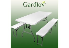 Klaptafel met banken - met koffer - 180x90x75cm - lichtgrijs