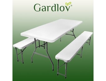 Klaptafel met banken - met koffer - 180x90x75cm - lichtgrijs