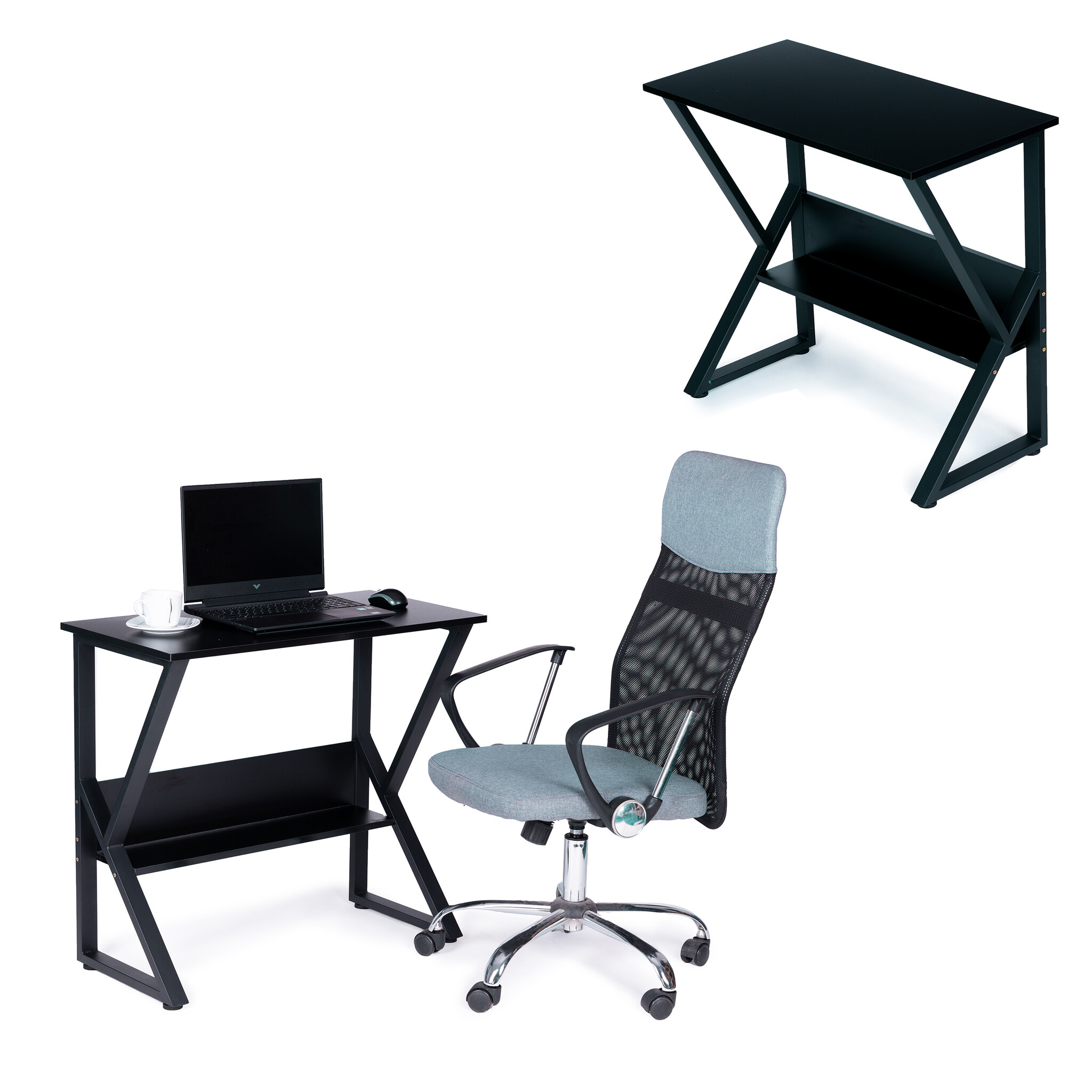 Bureau met plank - 80 x 40 x 73 cm - school - kantoor - zwart