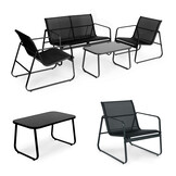 Tuinset lounge - metalen frame - zwarte tafel - bank - stoel