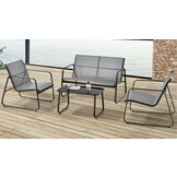 Tuinset lounge - metalen frame - zwarte tafel - bank - stoel