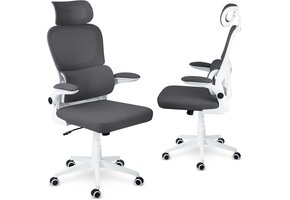 Bureaustoel - ergonomisch - met hoofdsteun - grijs wit