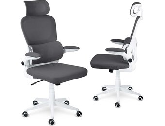 Bureaustoel - ergonomisch - met hoofdsteun - grijs wit