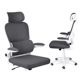 Bureaustoel - ergonomisch - met hoofdsteun - grijs wit