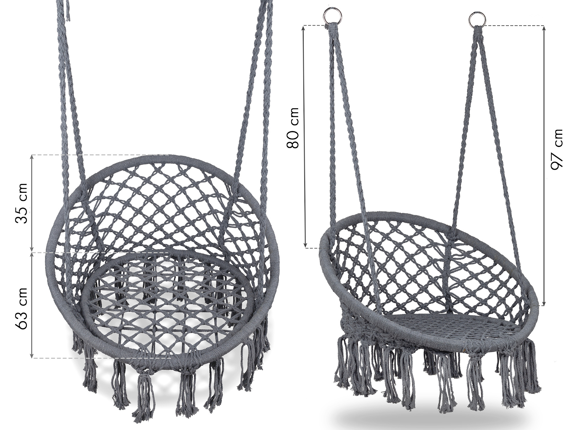 Hangstoel - boho - tuinschommel - tweepersoons - grijs