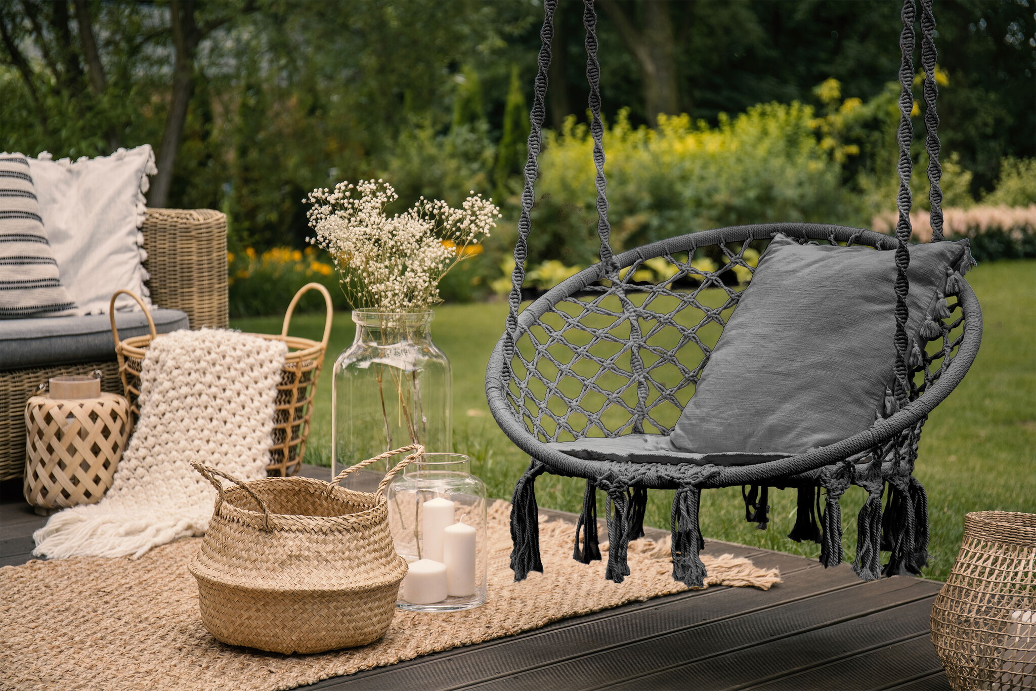 Hangstoel - boho - tuinschommel - tweepersoons - grijs