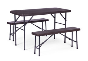 Klaptafel met banken - 120x70x74cm - 4 personen - rotan - bruin