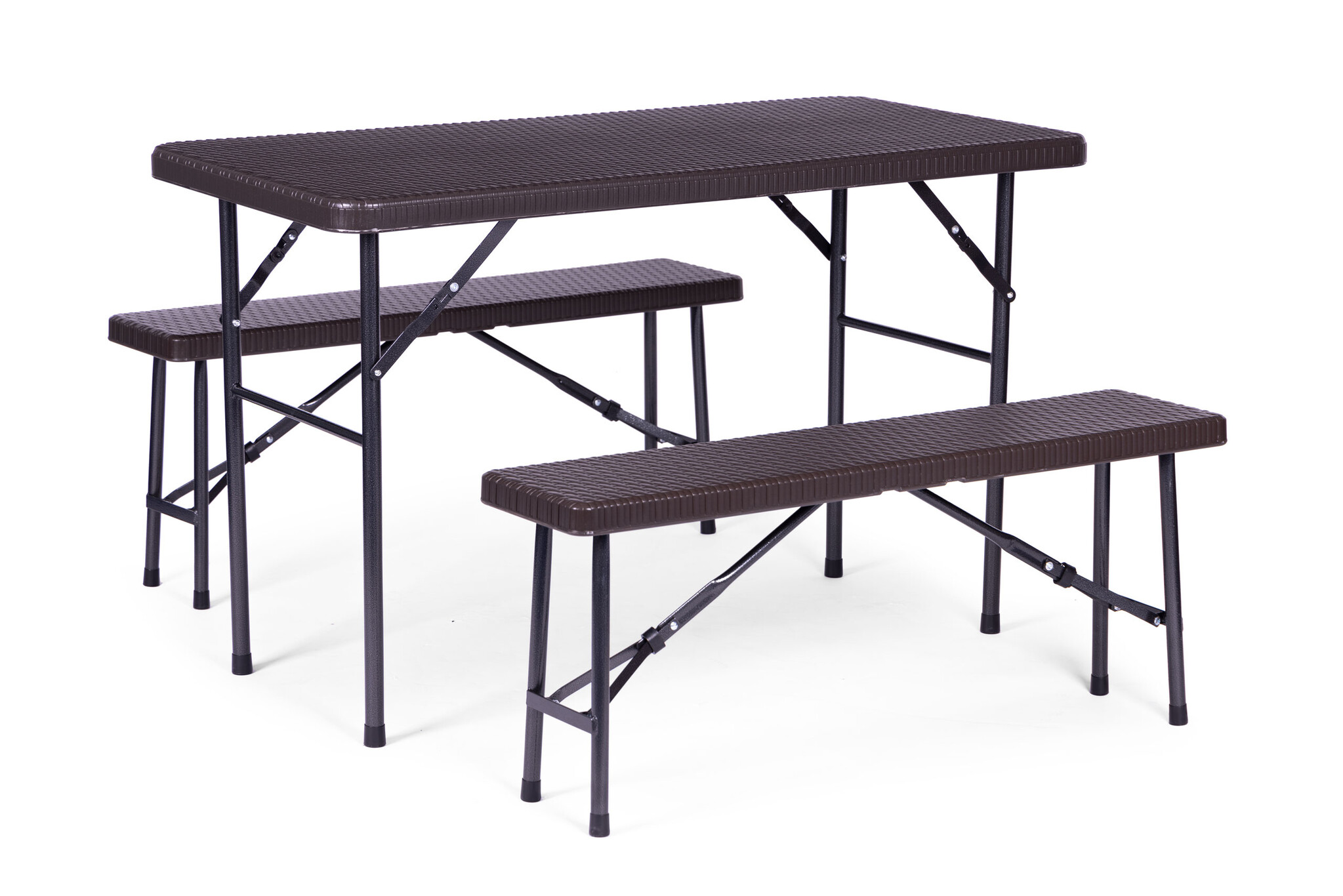 Klaptafel met banken - 120x70x74cm - 4 personen - rotan - bruin