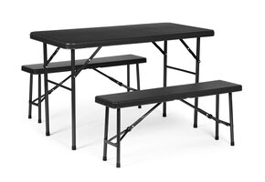 Klaptafel met banken - 120x70x74cm - 4 personen - rotan - zwart