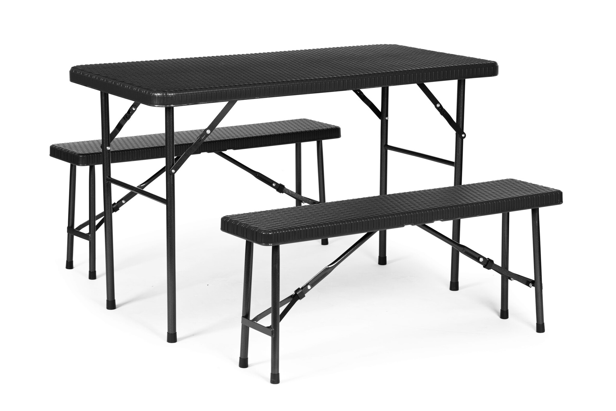 Klaptafel met banken - 120x70x74cm - 4 personen - rotan - zwart