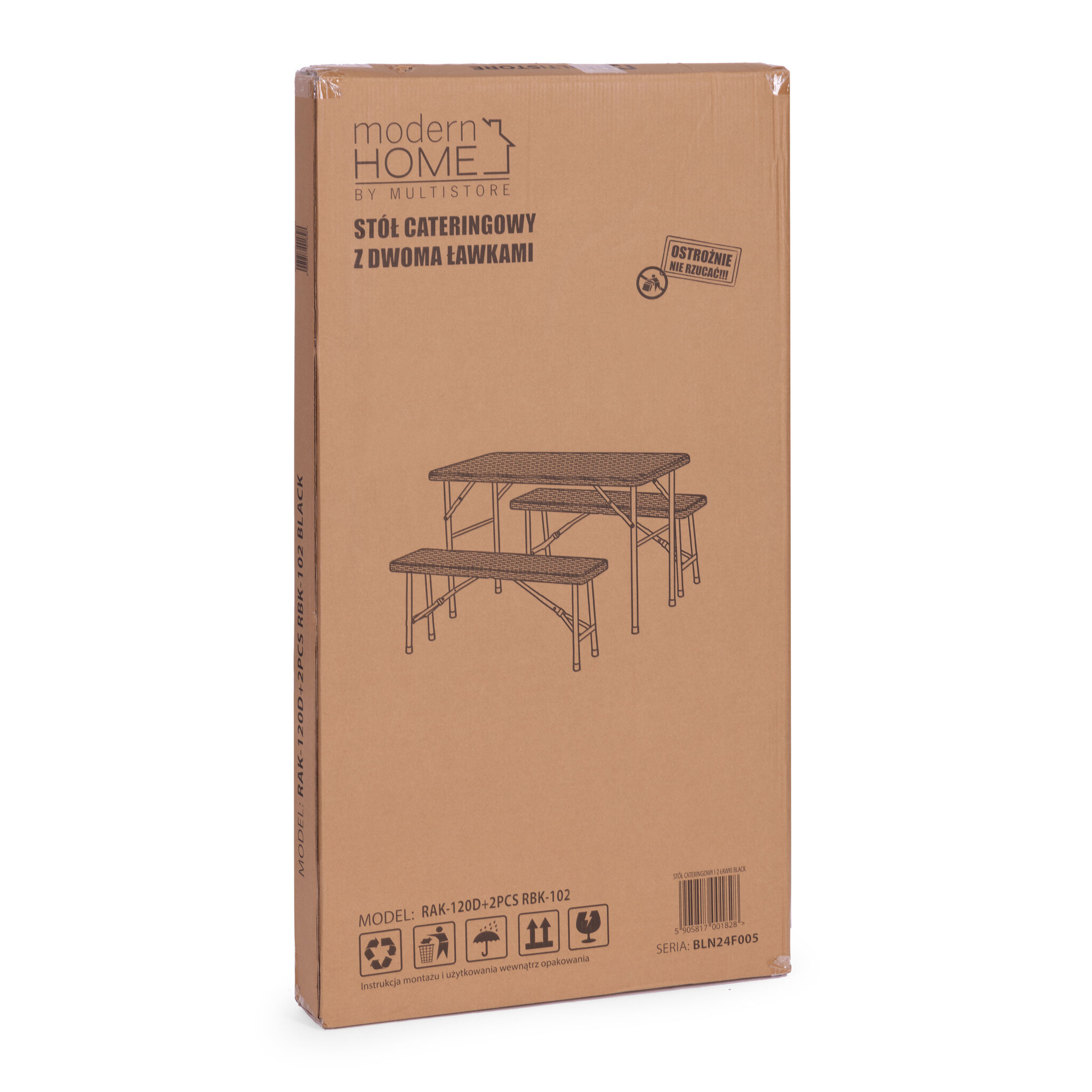 Klaptafel met banken - 120x70x74cm - 4 personen - rotan - zwart