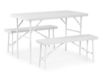 Klaptafel met banken - 120x70x74cm - 4 personen - wit