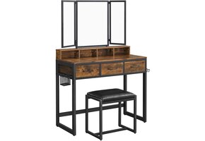 Kaptafel met krukje - uitklapbare spiegel - 90x40x141 cm