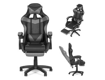 Gamestoel - met kussens - verstelbaar - voetensteun - grijs