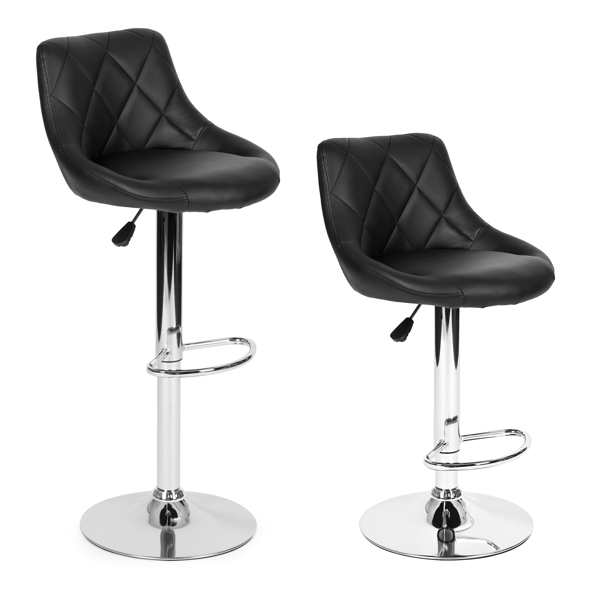 Barkruk met rugleuning - draaibaar - 60-80 cm - zwart gestikt