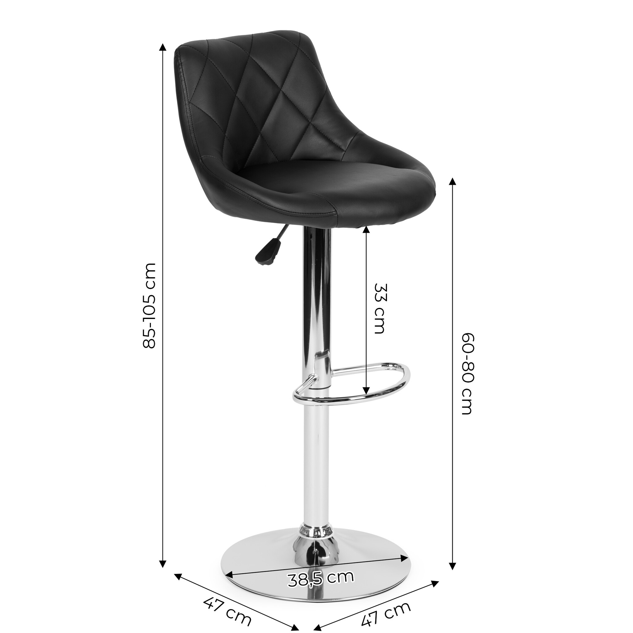 Barkruk met rugleuning - draaibaar - 60-80 cm - zwart gestikt