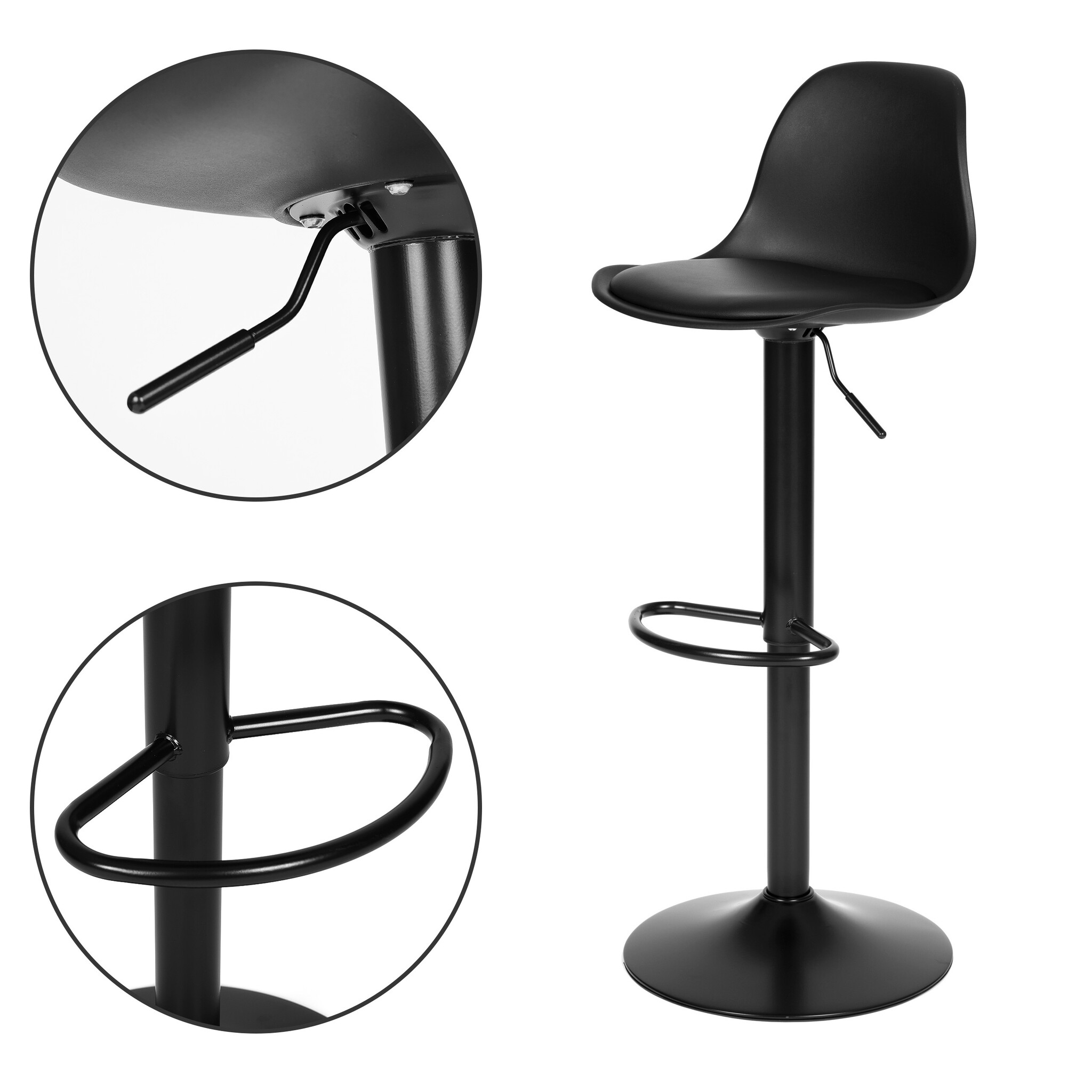 Barkruk met rugleuning - draaibaar - 60-80 cm - zwart glad