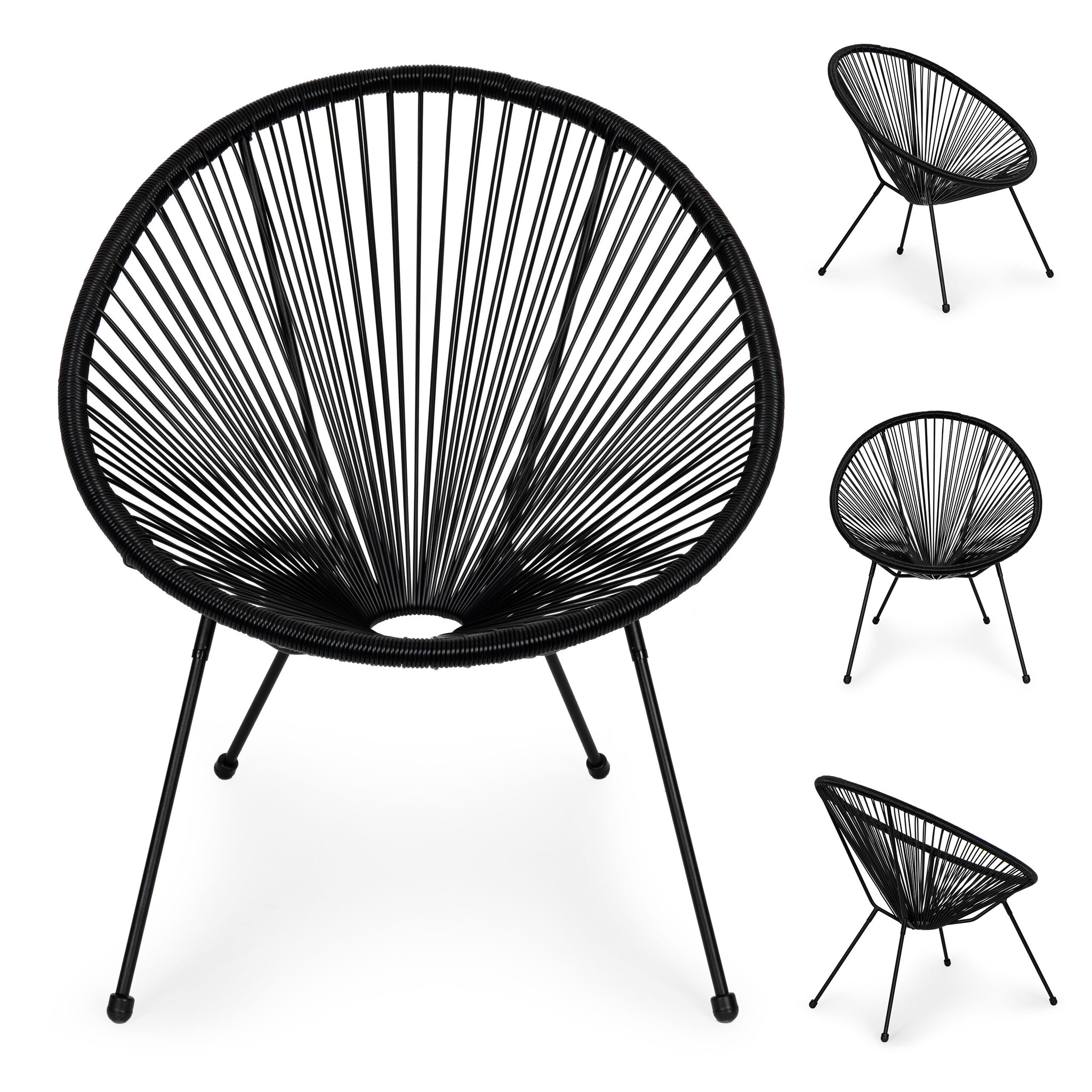 Lounge stoel voor buiten - rattan - 80 x 67 x 60 cm - zwart