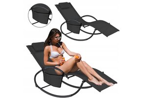 Ligbed tuin - ligstoel - 161x60x80 cm - met organizer - zwart