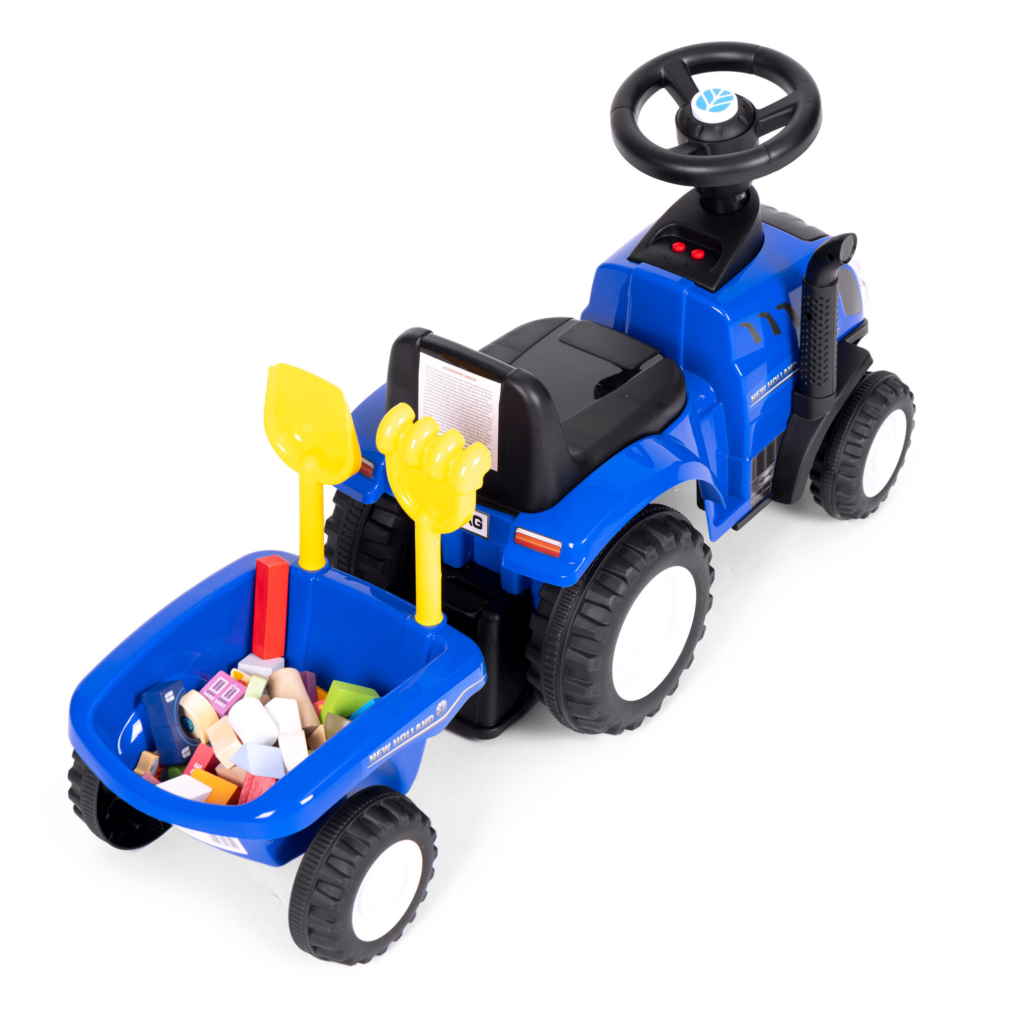 Speelgoed tractor - met aanhanger - interactief stuur - blauw
