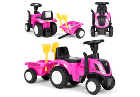 Speelgoed tractor - met aanhangwagen - interactief stuur - roze