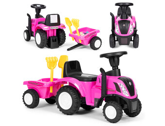 Speelgoed tractor - met aanhangwagen - interactief stuur - roze