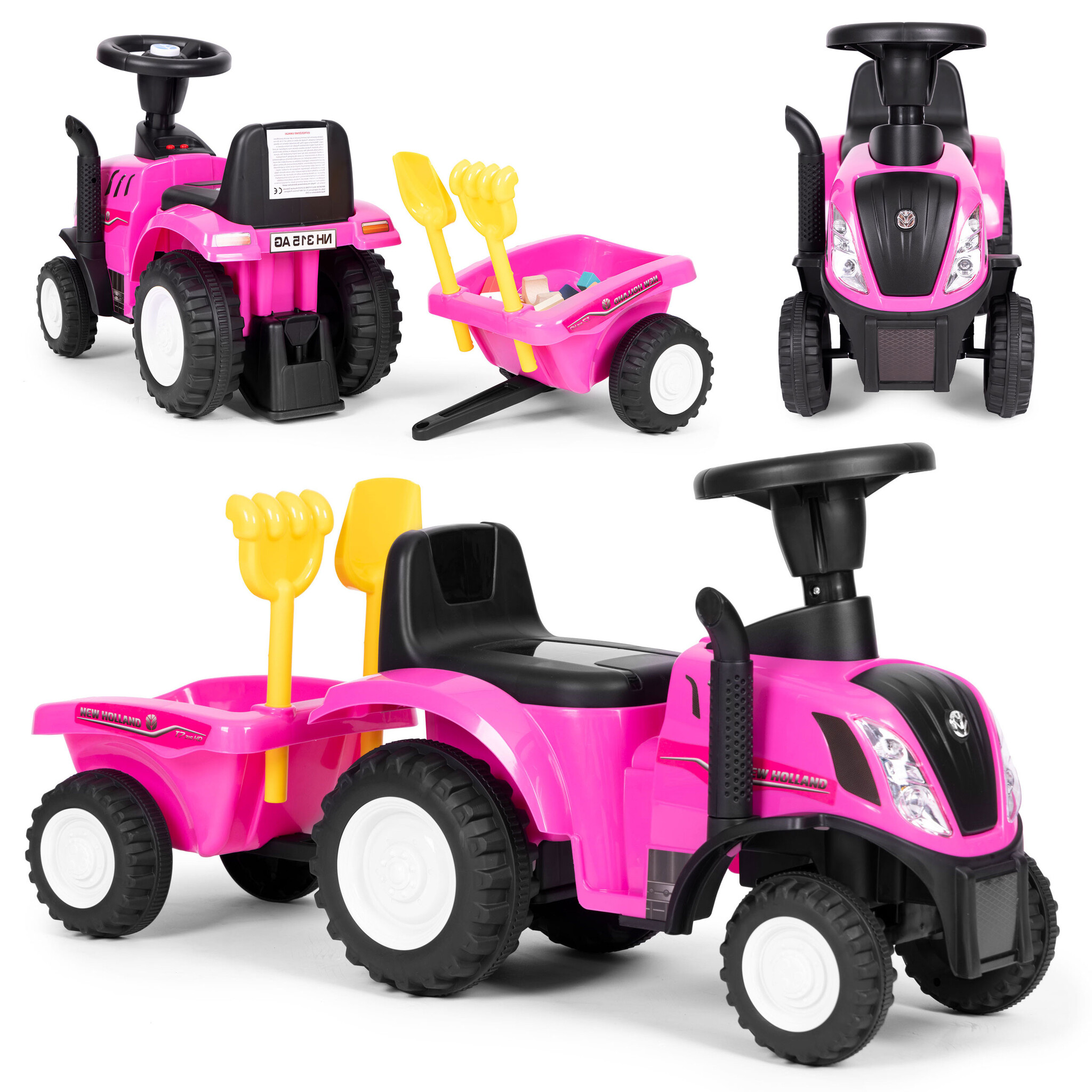 Speelgoed tractor - met aanhangwagen - interactief stuur - roze