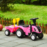 Speelgoed tractor - met aanhangwagen - interactief stuur - roze