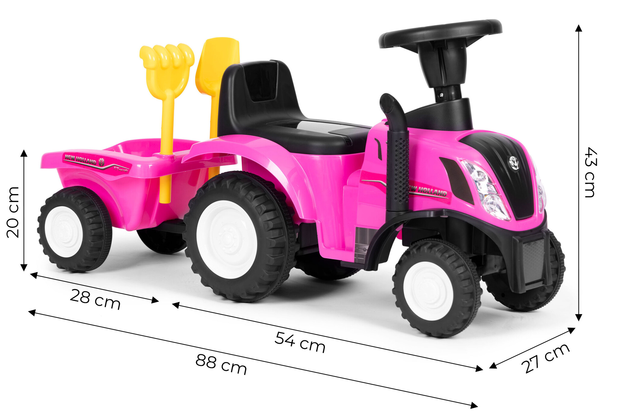 Speelgoed tractor - met aanhangwagen - interactief stuur - roze