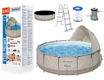 Opzetzwembad - 396 x 107 cm - meerlaags materiaal - incl. pomp