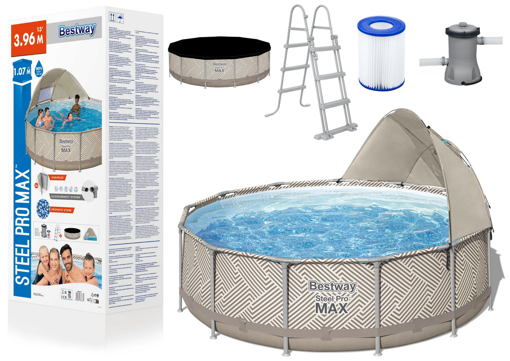 Opzetzwembad - 396 x 107 cm - meerlaags materiaal - incl. pomp