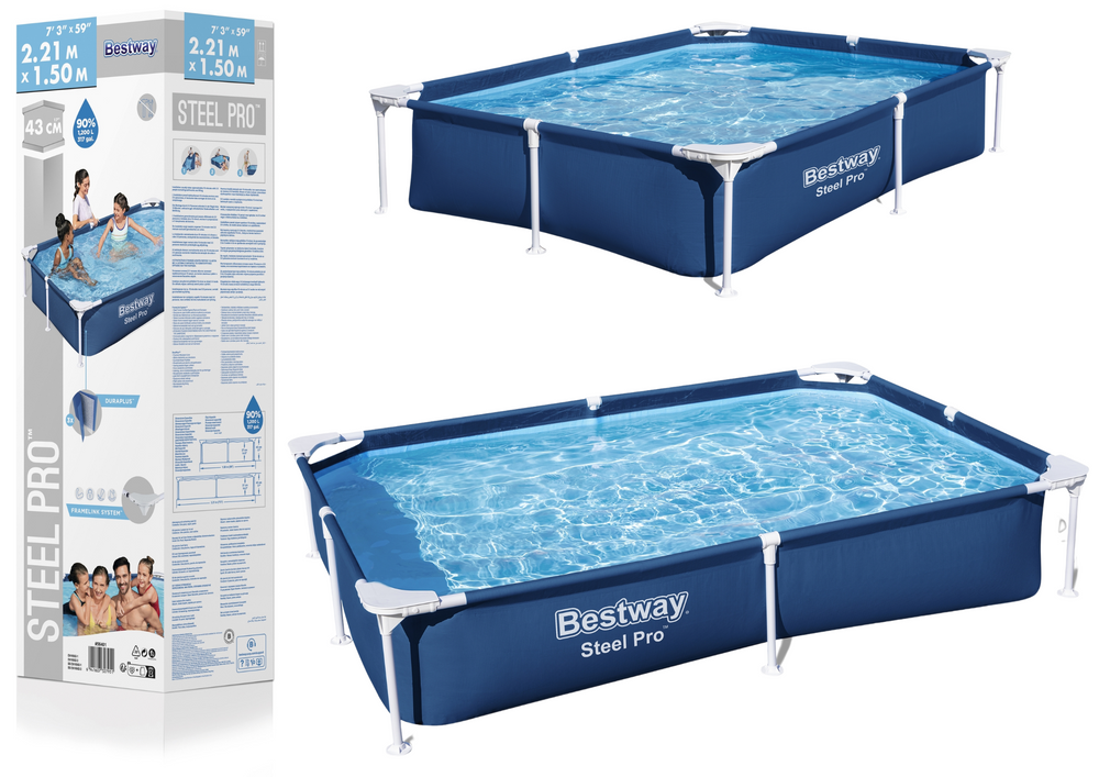 Bestway Steel Pro zwembad - 221x150x43 cm - corrosiebestendig - 1200 liter
