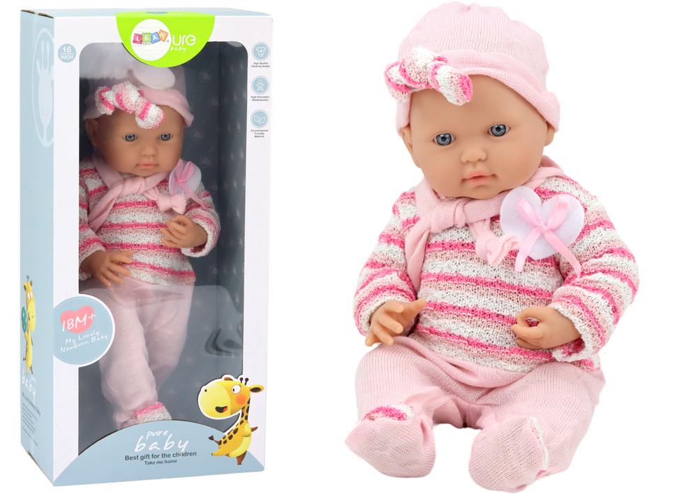 Levensechte babypop - roze kleding - 39 x 18 x 10.5 cm - beweegbaar