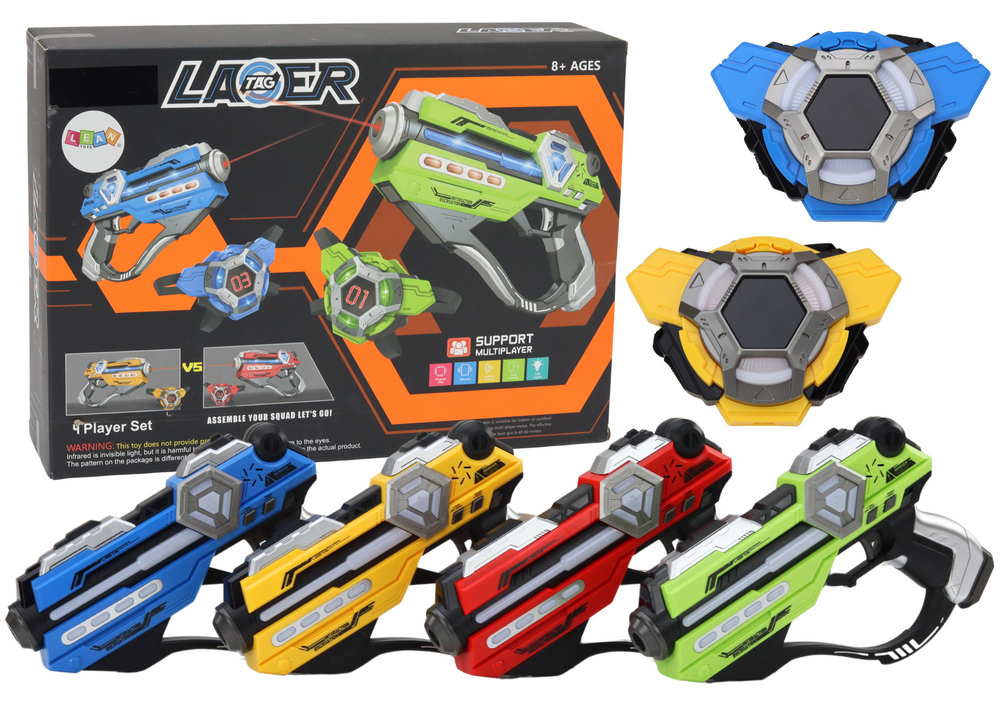Lasergame set - 4 stuks - groen/blauw/geel/rood - 23x16x4 cm