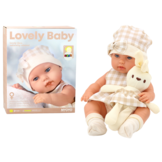 Babypop met draagbaar bedje - 35x17x8 cm - beweegbaar - educatief