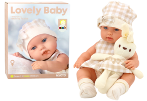 Babypop met draagbaar bedje - 35x17x8 cm - beweegbaar - educatief