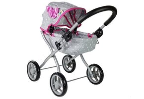 Speelgoed kinderwagen - grijs-roze - 57x35x54 cm - inklapbaar